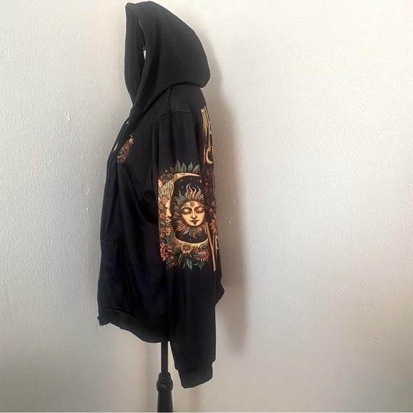 THE MOON SEES YOUR SOUL ALL OVER PRINT HOODED ZIP UP JACKET LARGE BLACK - Picture 5 of 8